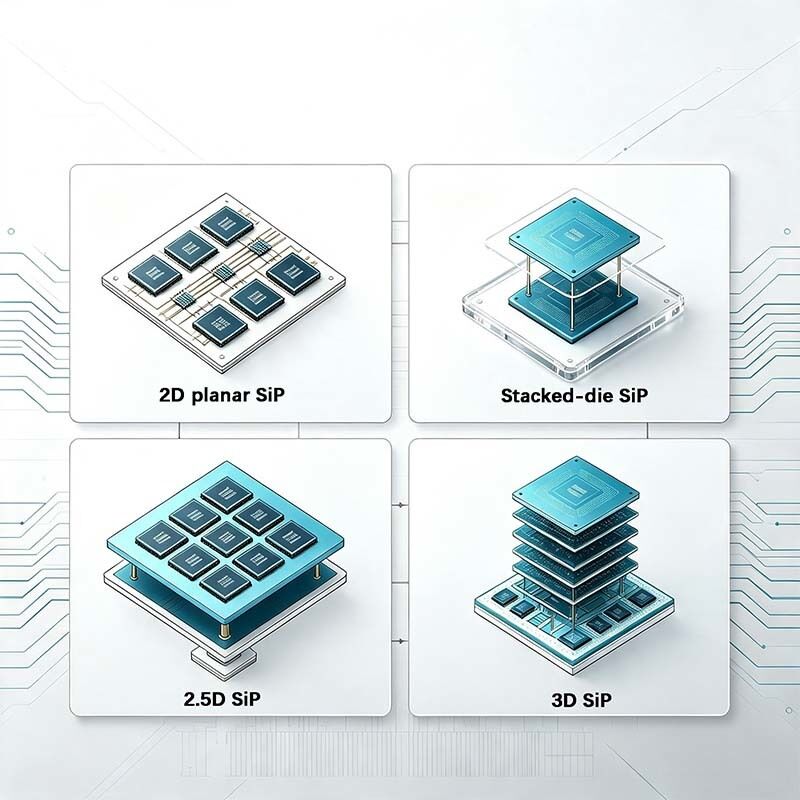 SiP ( System ‑ in ‑ Package ) includes 2D planar SiP , stacked ‑ die SiP , 2.5D SiP and 3D SiP